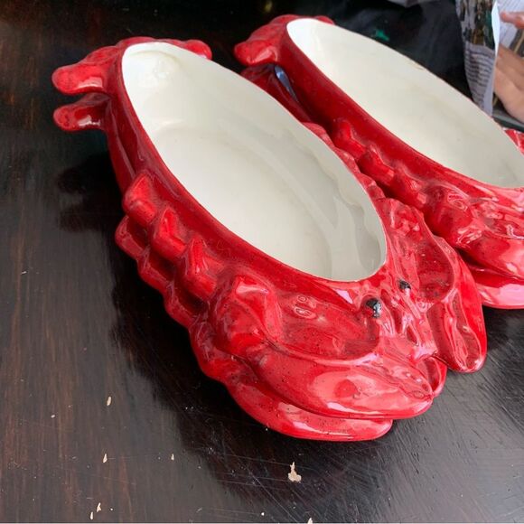 Set of 4 Vintage Red Crab Ceramic Serving Dishes – Coastal Lobster Bake Bowls - Picture 3 of 13